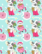 Playful pink penguin and sheep garden Rug