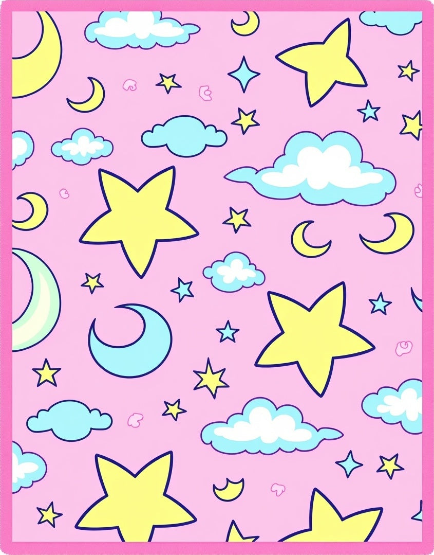 Pink Sky Stars Moon Clouds Rug