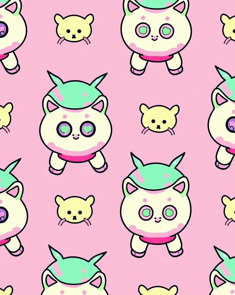 Cute Cat Pink Cream Mint Repeat Rug
