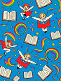 Whimsical Flying Children Rainbow Books Rug