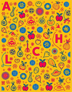 Whimsical Fruit and Alphabet Collage Rug