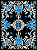Black Blue Floral Arabesque Rug