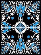 Black Blue Floral Arabesque Rug
