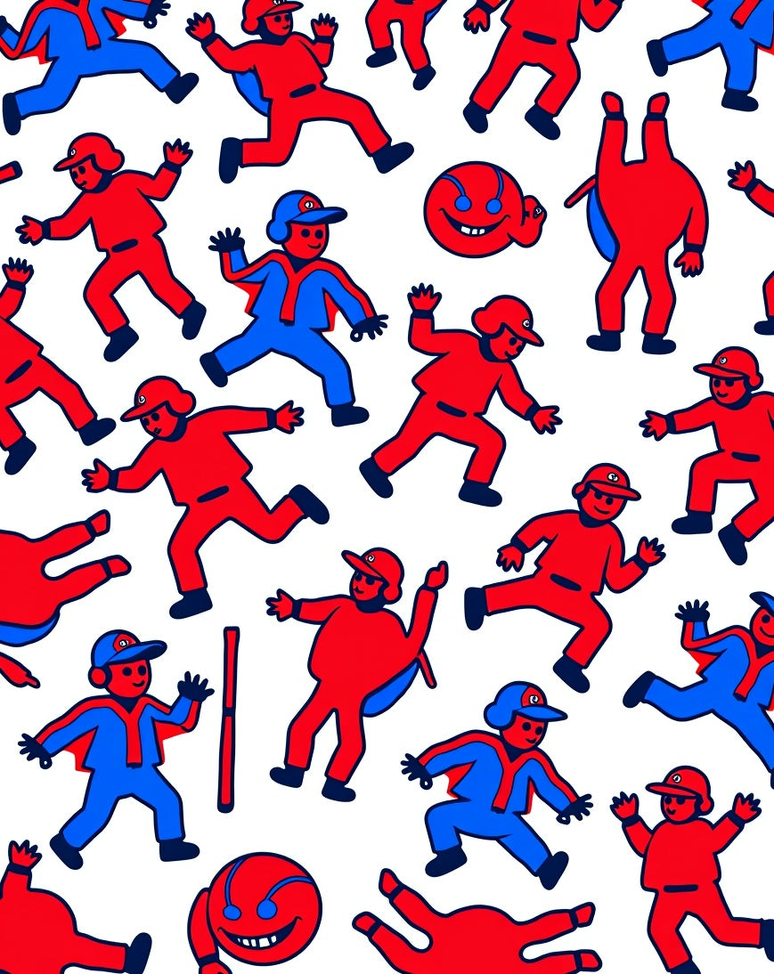 Red Blue Cartoon Character Repeating Rug