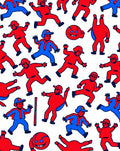 Red Blue Cartoon Character Repeating Rug
