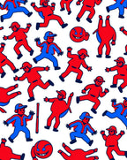Red Blue Cartoon Character Repeating Rug