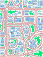 Blue Cityscape Buildings Red Roads Rug