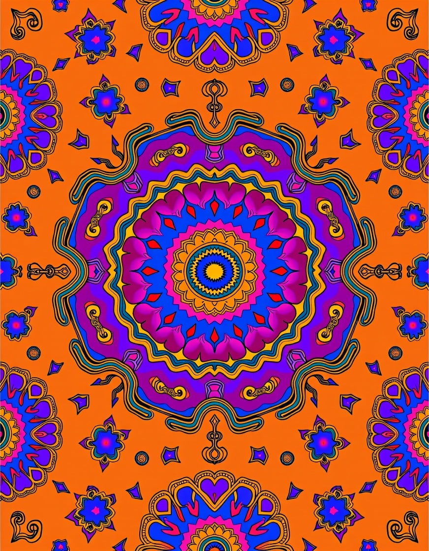 Vibrant Orange Mandala Floral Burst Rug