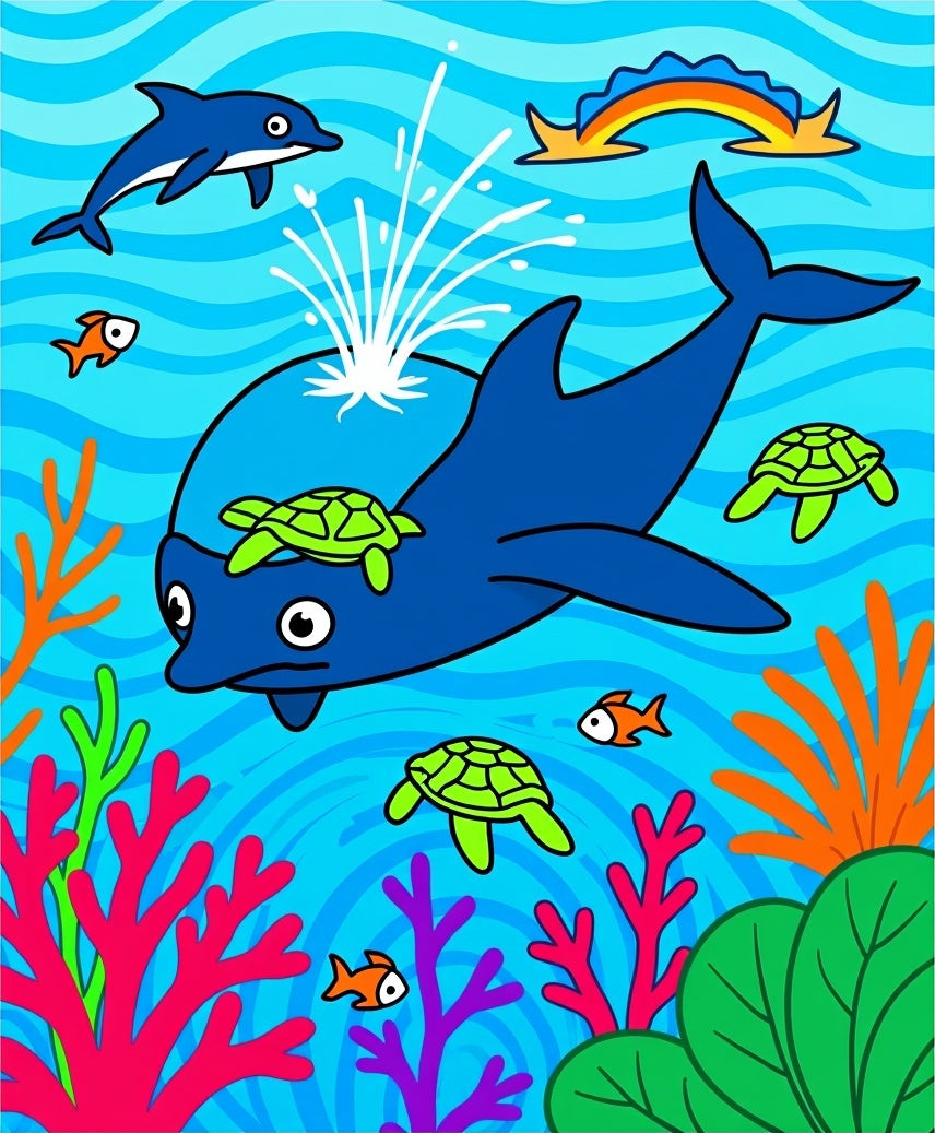 Playful Ocean Animals Coral Scene Rug