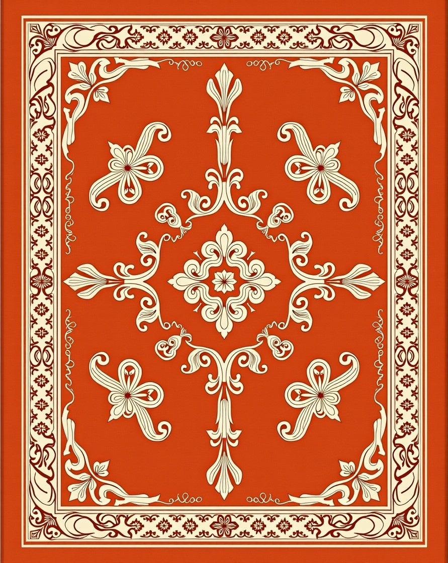 Ornate Crimson Cream Floral Medallion Rug
