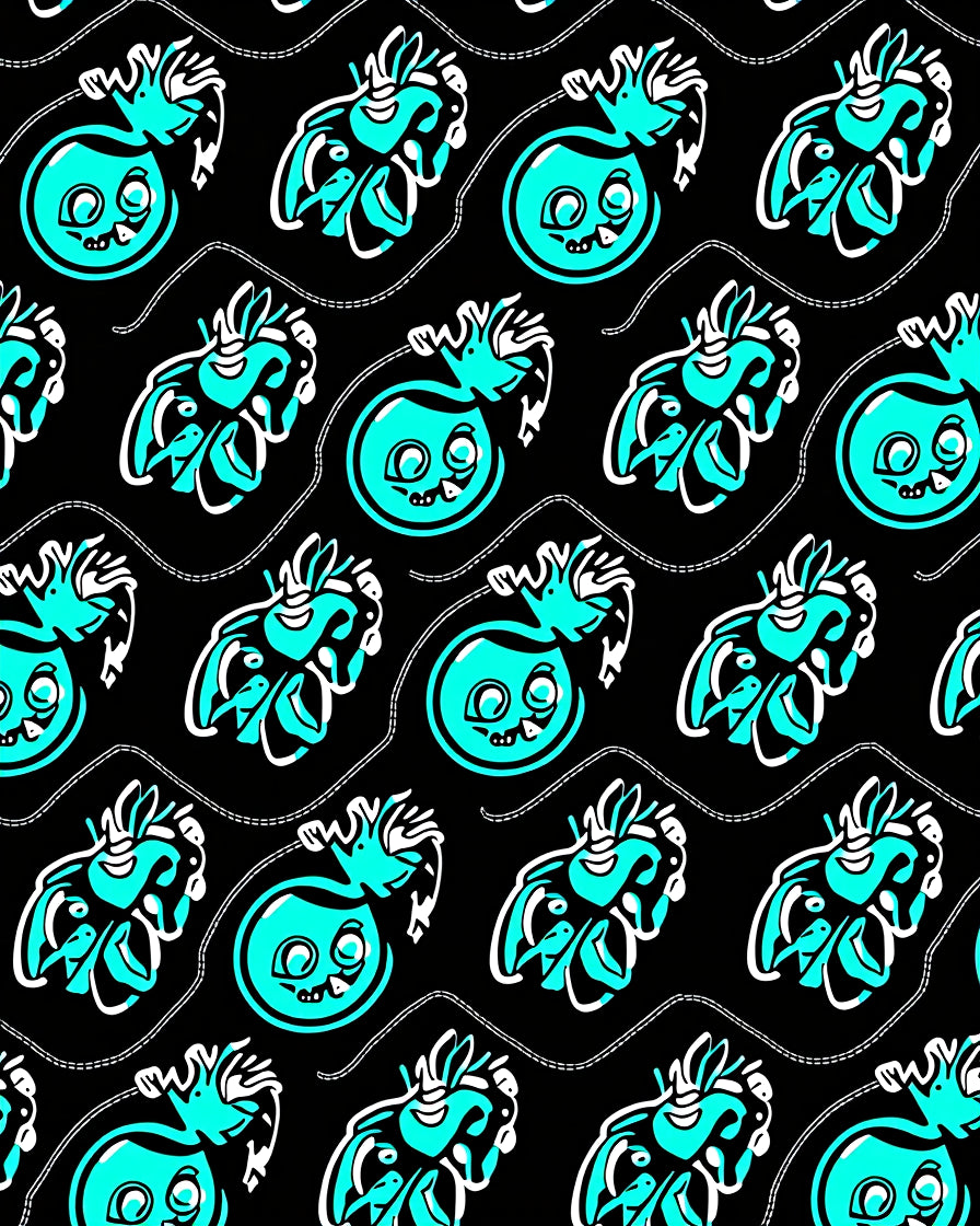 Vibrant Teal Cartoon Heart Swirls Rug