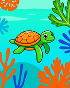 Cute Green Turtle Coral Reef Rug