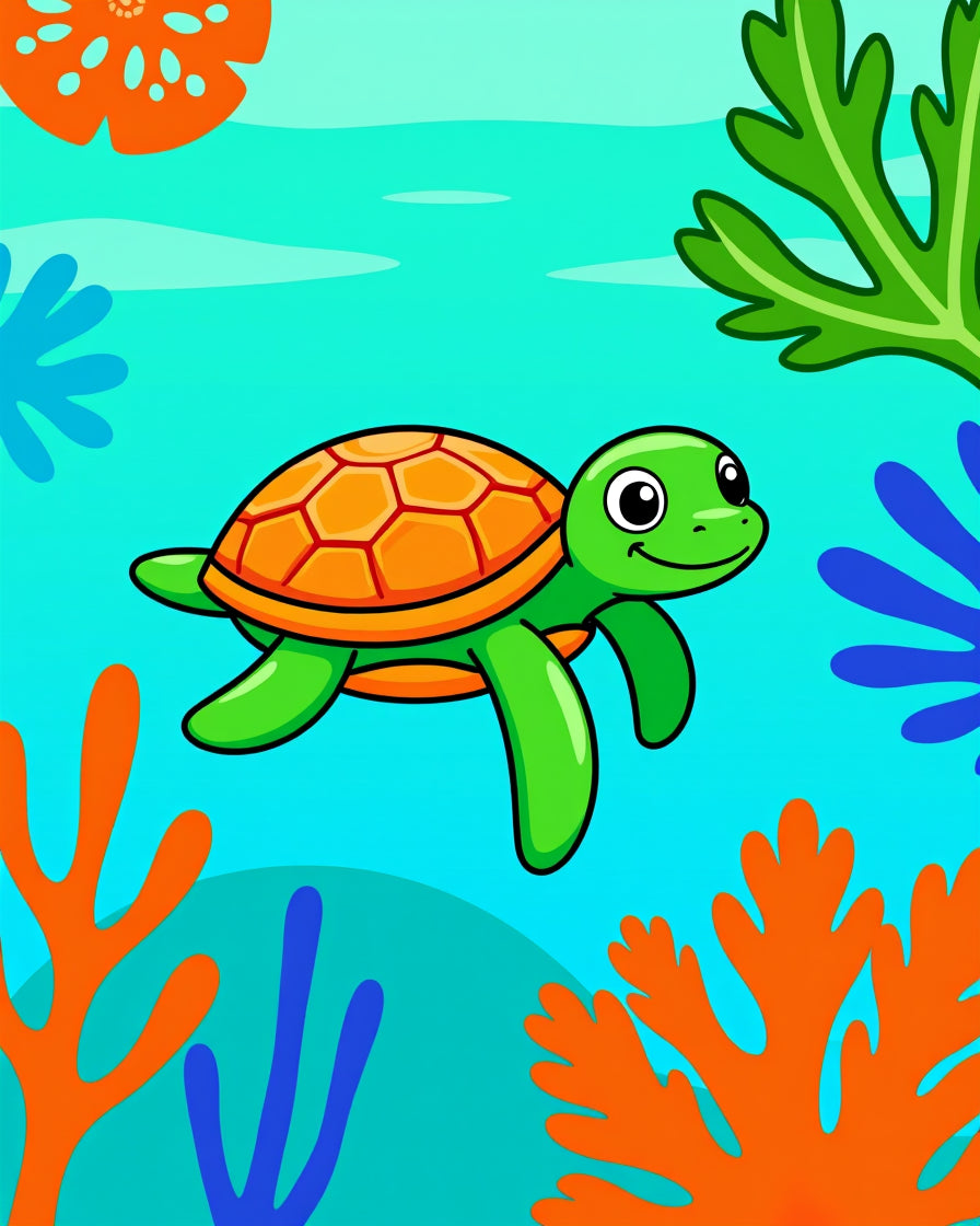Cute Green Turtle Coral Reef Rug