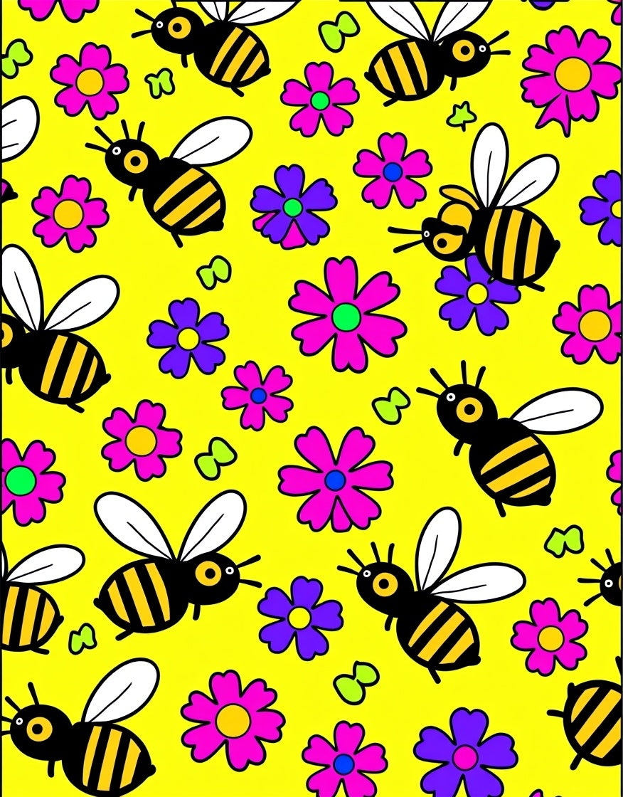 Whimsical Bumblebee Floral Yellow Meadow Rug