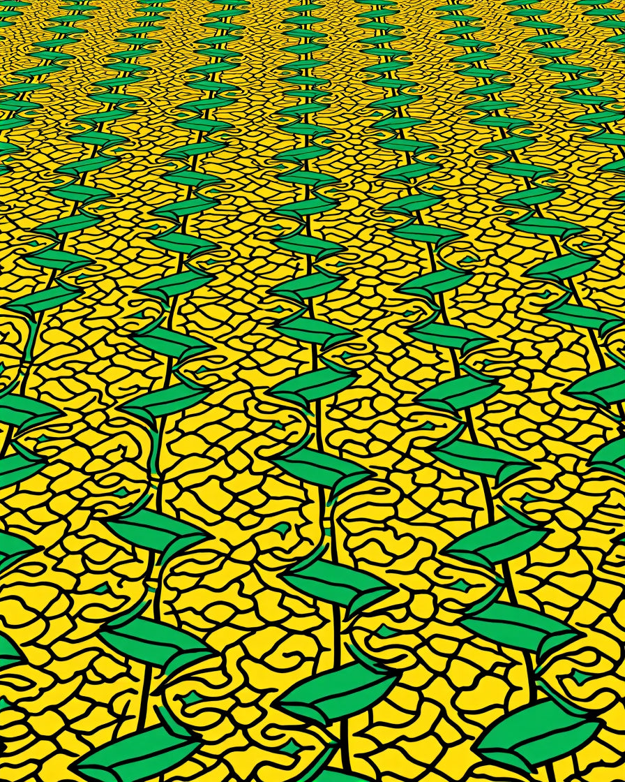 Vibrant Yellow Green Branching Vines Rug