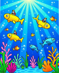 Underwater Yellow Fish Cartoon Scene Rug