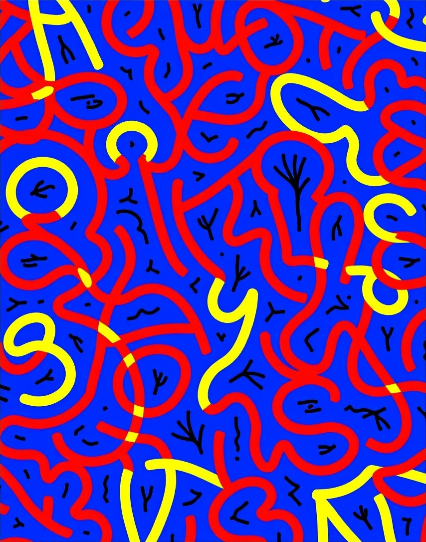 Abstract Red Yellow Swirl Blue Background Rug