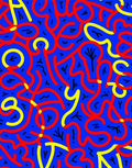 Abstract Red Yellow Swirl Blue Background Rug