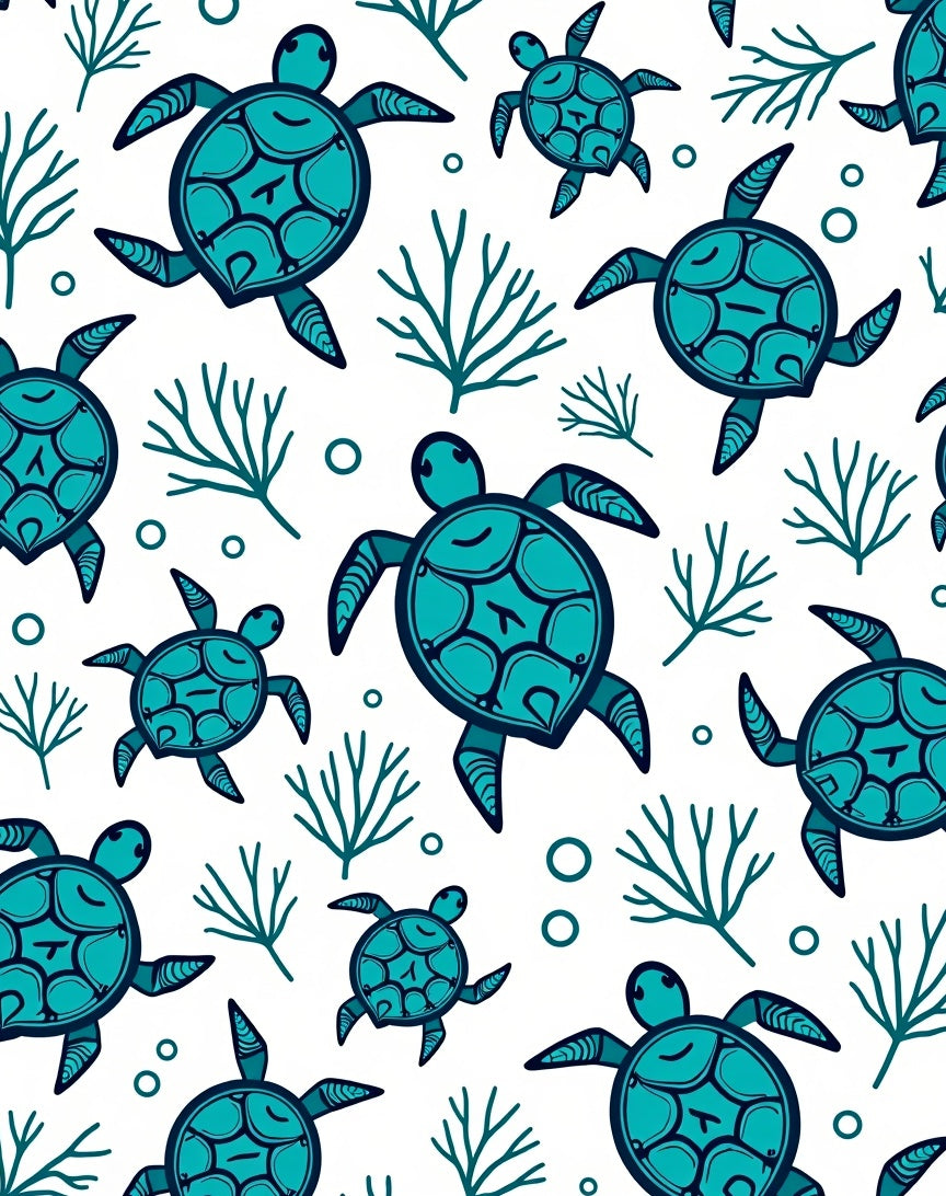 Vibrant Teal Sea Turtle Coral Collage Rug