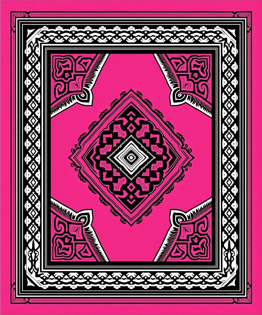 Vibrant Pink Black White Geometric Rug