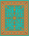 Golden Sunburst Teal Medallion Border Rug
