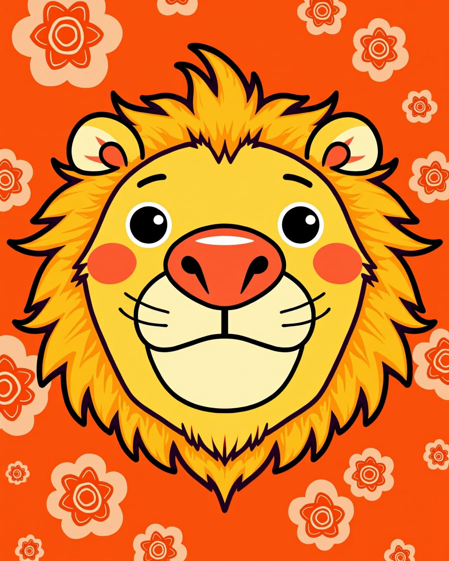 Orange Floral Happy Lion Rug
