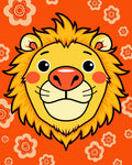 Orange Floral Happy Lion Rug
