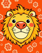 Orange Floral Happy Lion Rug