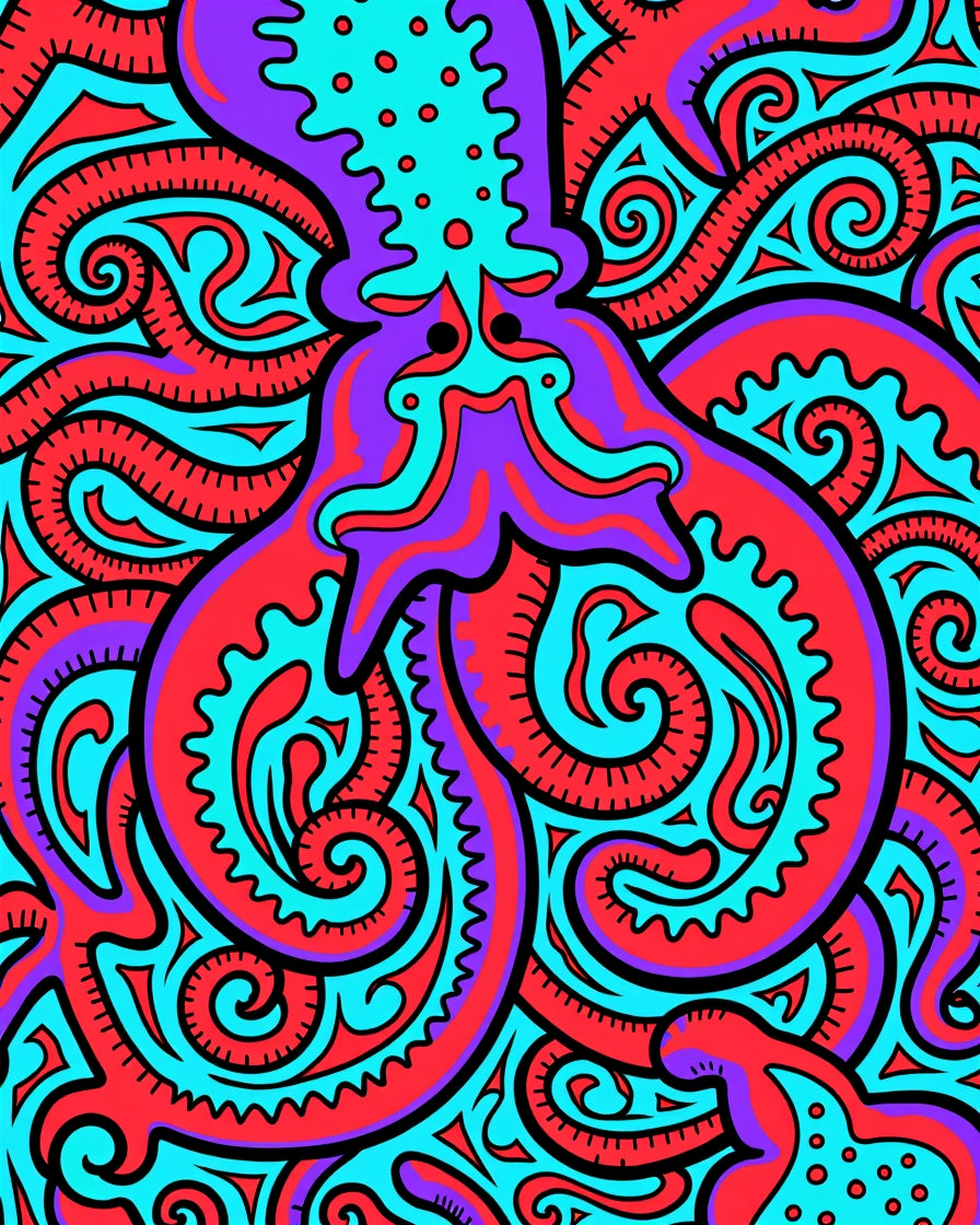 Vibrant Purple Octopus Swirls Rug