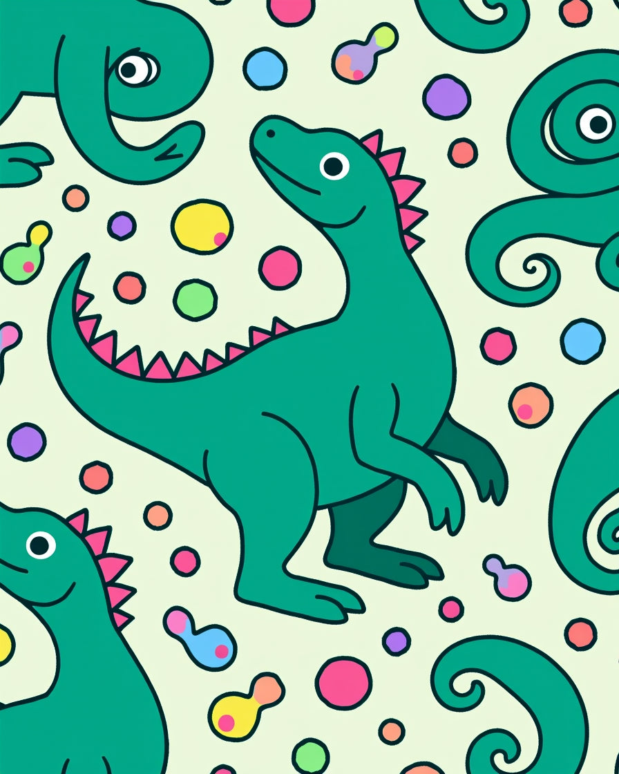 Whimsical Green Dinosaur Confetti Playground Rug
