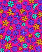 Retro Floral Butterflies Pink Background Rug