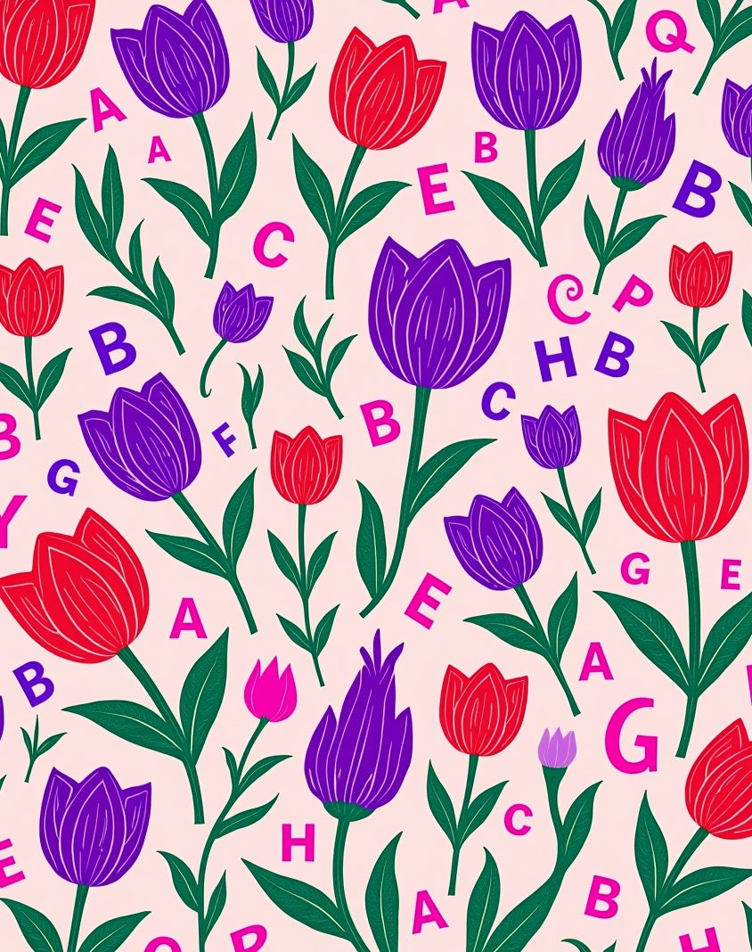 Vibrant Tulip Alphabet Garden Rug