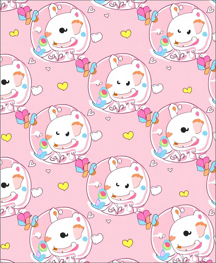Cute Pink Bear Butterfly Hearts Rug