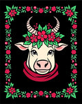 Cream Cow Floral Garland Border Rug