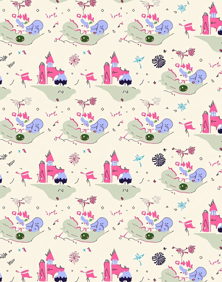 Whimsical Pink Castle Blue Cloud Scene Rug