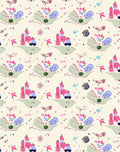Whimsical Pink Castle Blue Cloud Scene Rug