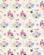 Whimsical Pink Castle Blue Cloud Scene Rug