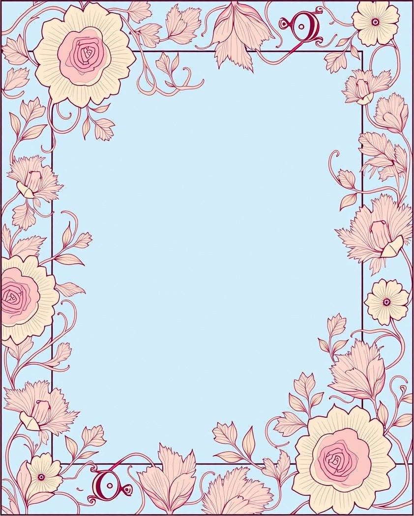 Soft Pink Floral Botanical Border Rug
