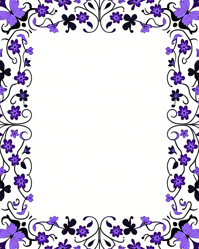 Elegant Purple Floral Vine Border Rug