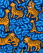 Orange Tigers Blue Leaves Jungle Rug