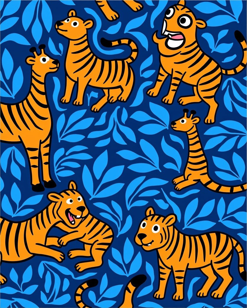 Orange Tigers Blue Leaves Jungle Rug