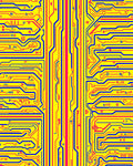 Yellow Circuit Board Red Blue Lines Rug