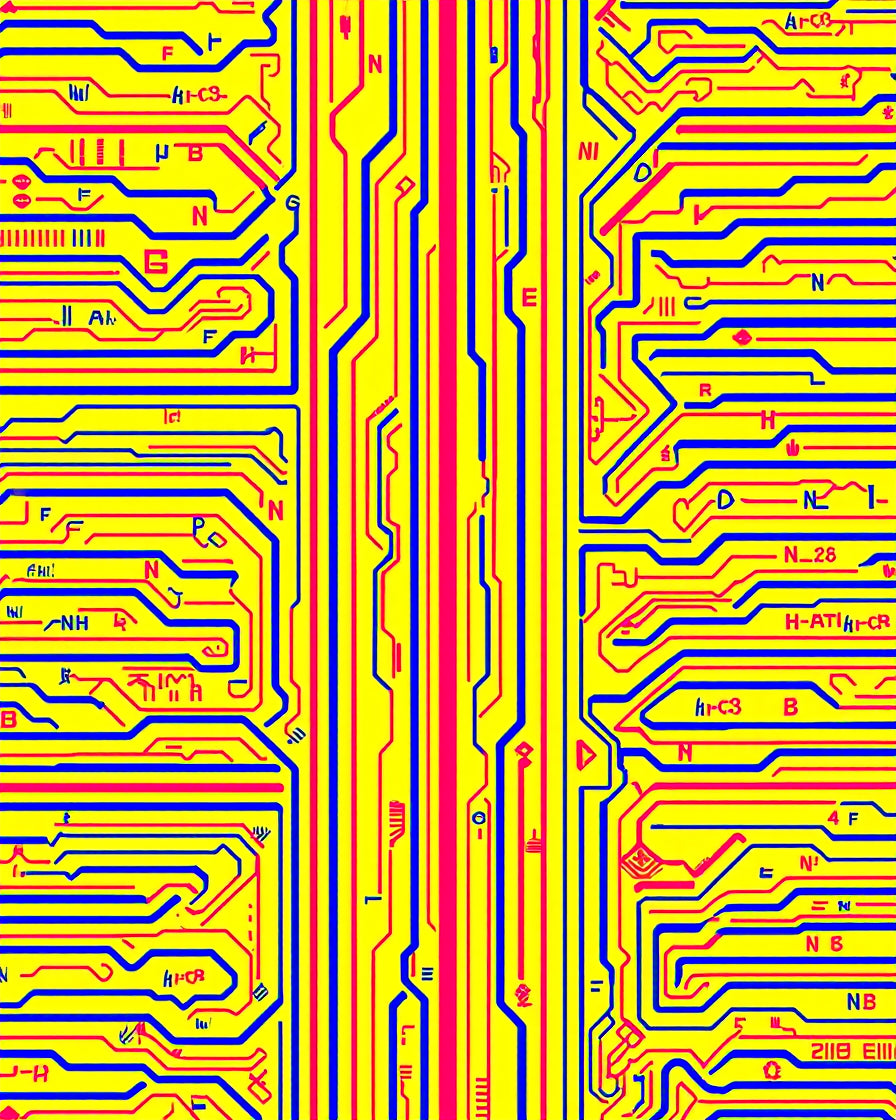 Yellow Circuit Board Red Blue Lines Rug