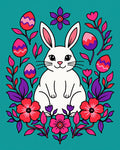 Playful White Bunny Floral Easter Eggs Rug