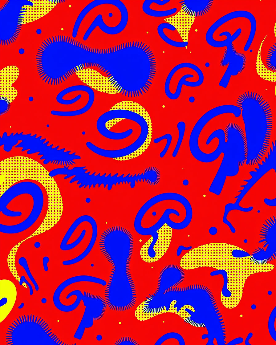 Abstract Crimson Blue Yellow Swirls Rug