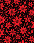Crimson Floral Vines Black Rug