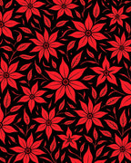 Crimson Floral Vines Black Rug