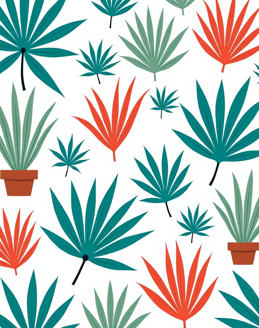 Tropical Leaf Medley In Teal Red Rug
