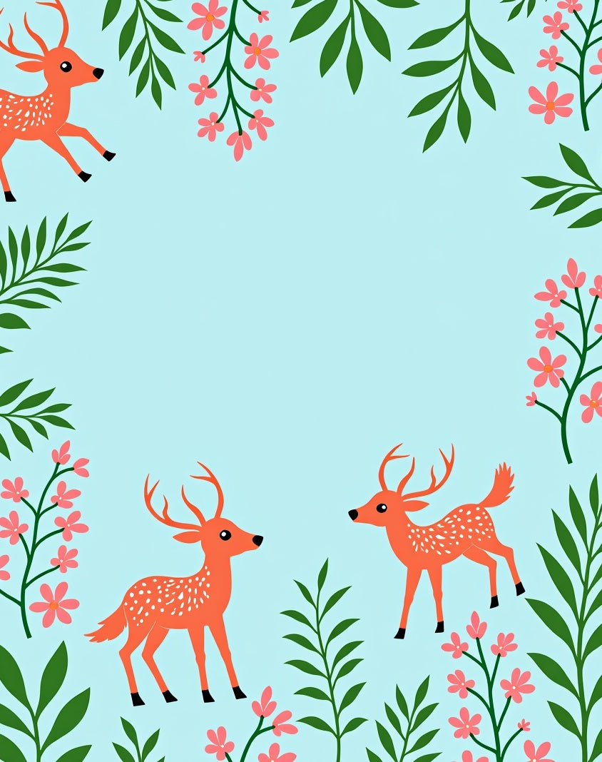 Whimsical Orange Deer Floral Garden Rug