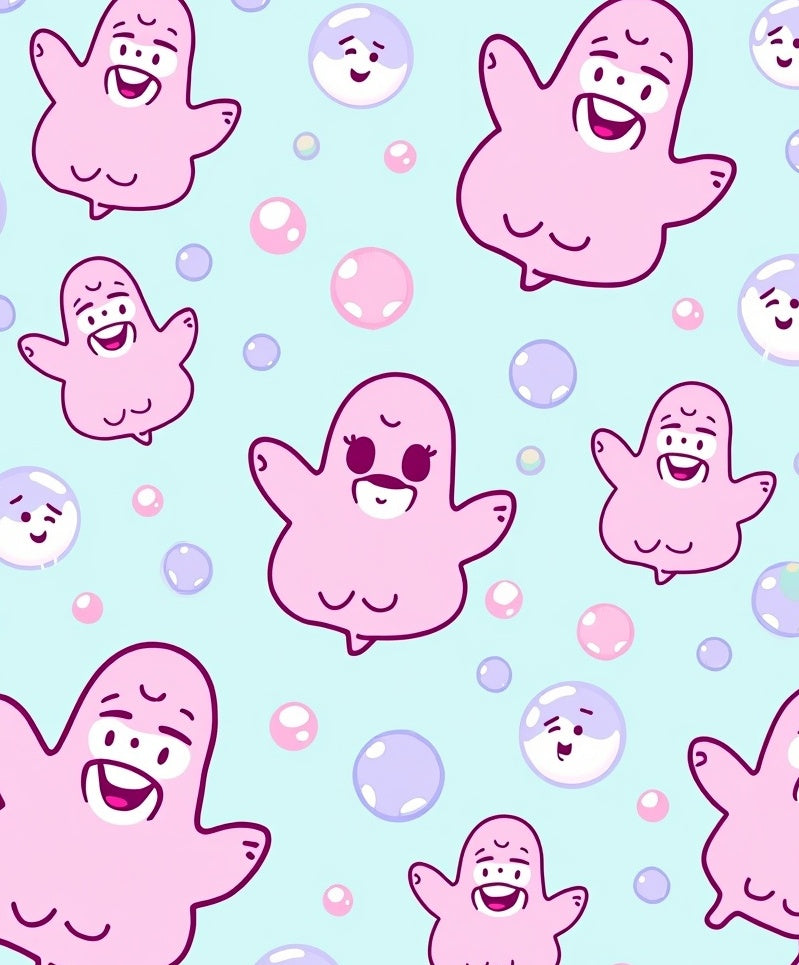 Cute Pink Ghost Bubbles Medley Rug